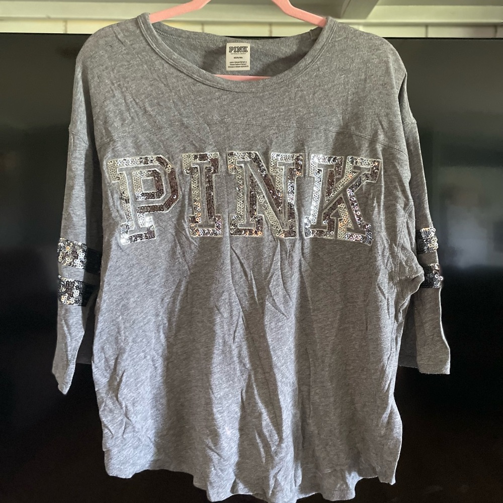 Victoria’s Secret PINK Sequin Jersey Tee Gray